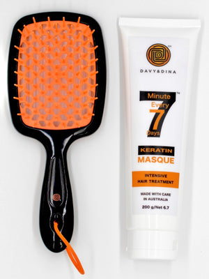 7 Minute Every 7 Days KERATIN MASQUE INTENSIVE HAIR TREATMENT. Made from Organic Natural Ingredient with Keratin Infused and Vitamin B5. Keratin Masque treatment design from professional hairdresser. "7 Minute Every 7 Days" it smoothen and soften the hair. Making hair look glossy in appearance and more manageable.